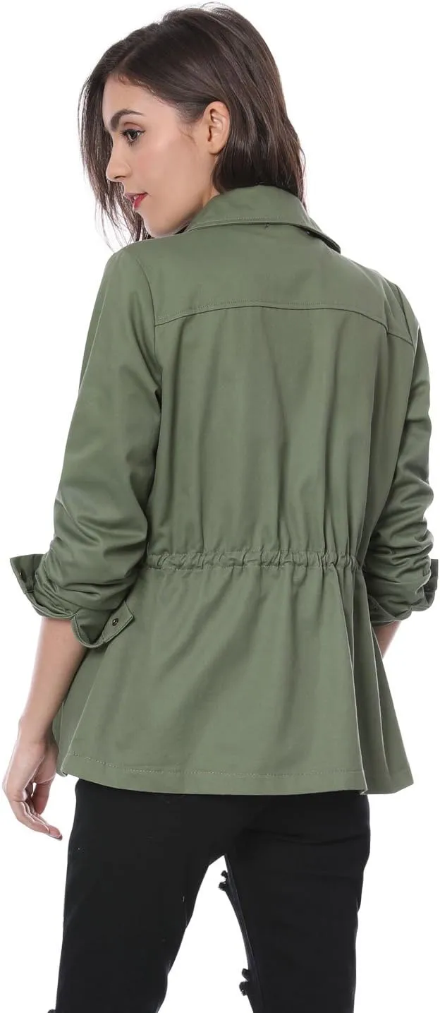 Allegra K Women's Utility Jackets Drawstring Waist 2025 Spring Flap Pockets Lightweight Jacket
