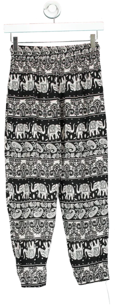 Black Elephant Print Jogger Pants