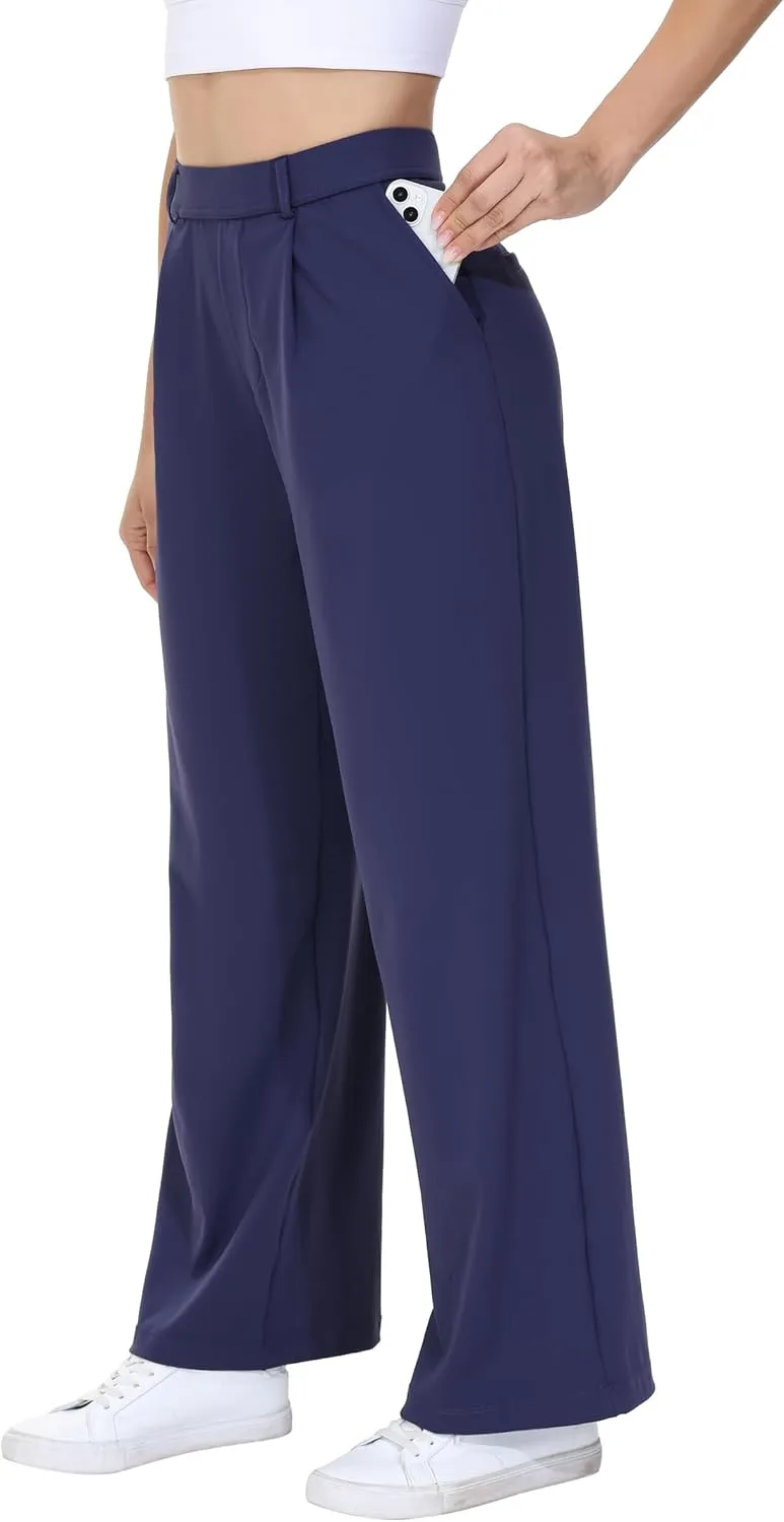 Comfy Dress Pants Women Work Office Business Casual Lounge Straight Leg Trousers with Pockets Yoga Trendy Slacks