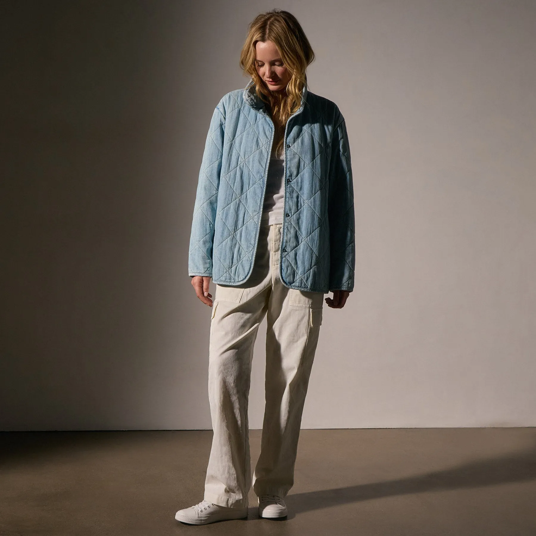 Diamond Quilted Denim Jacket - Bleach Wash