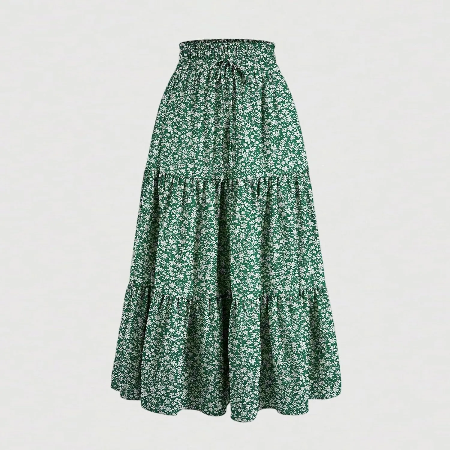 Floral Midi Skirts for Women Casual Swing Tiered A-Line Flowy Long Skirt Loose Comfy Elastic High Waisted Y2k Skirts