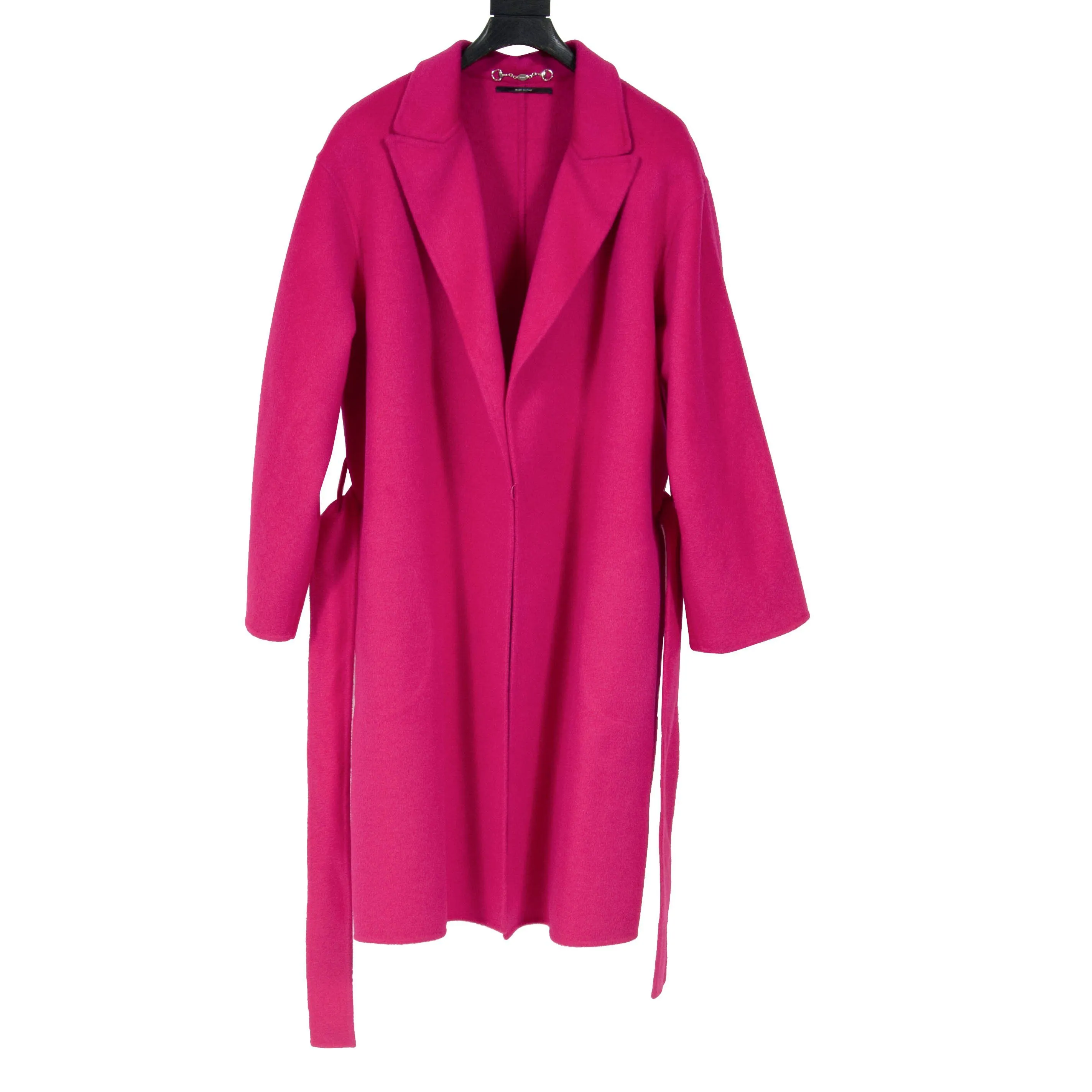 Fuchsia Wool Wrap Belted Gown Trench Coat