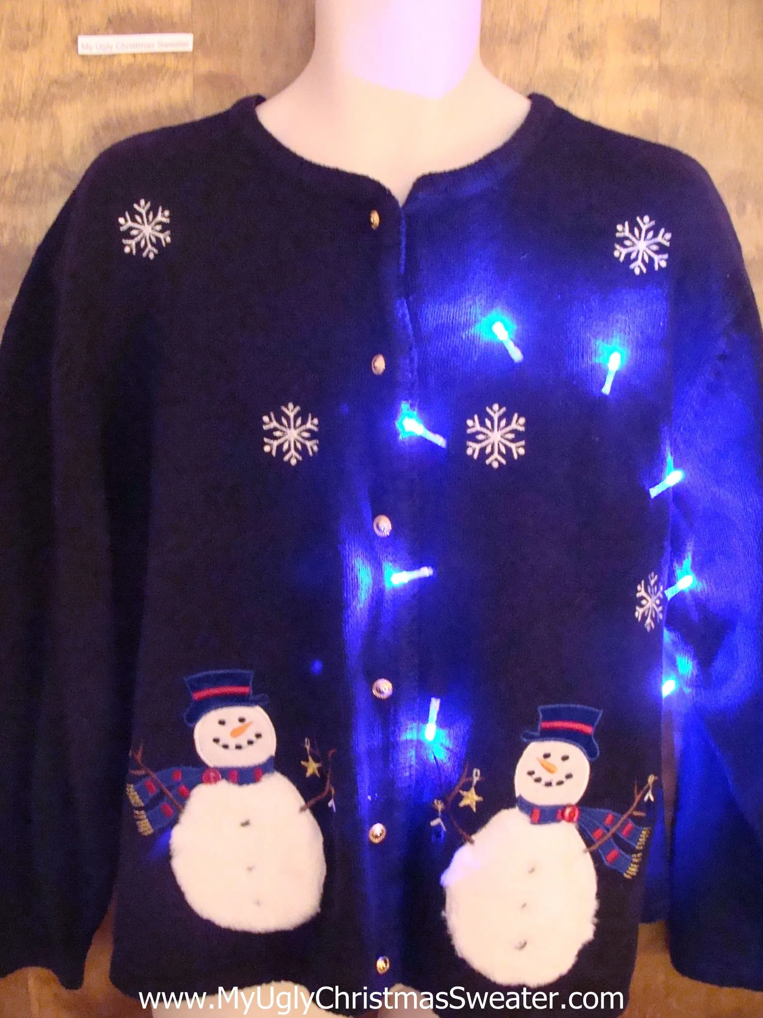 Happy Pair of Snowmen Light Up Ugly Xmas Sweater