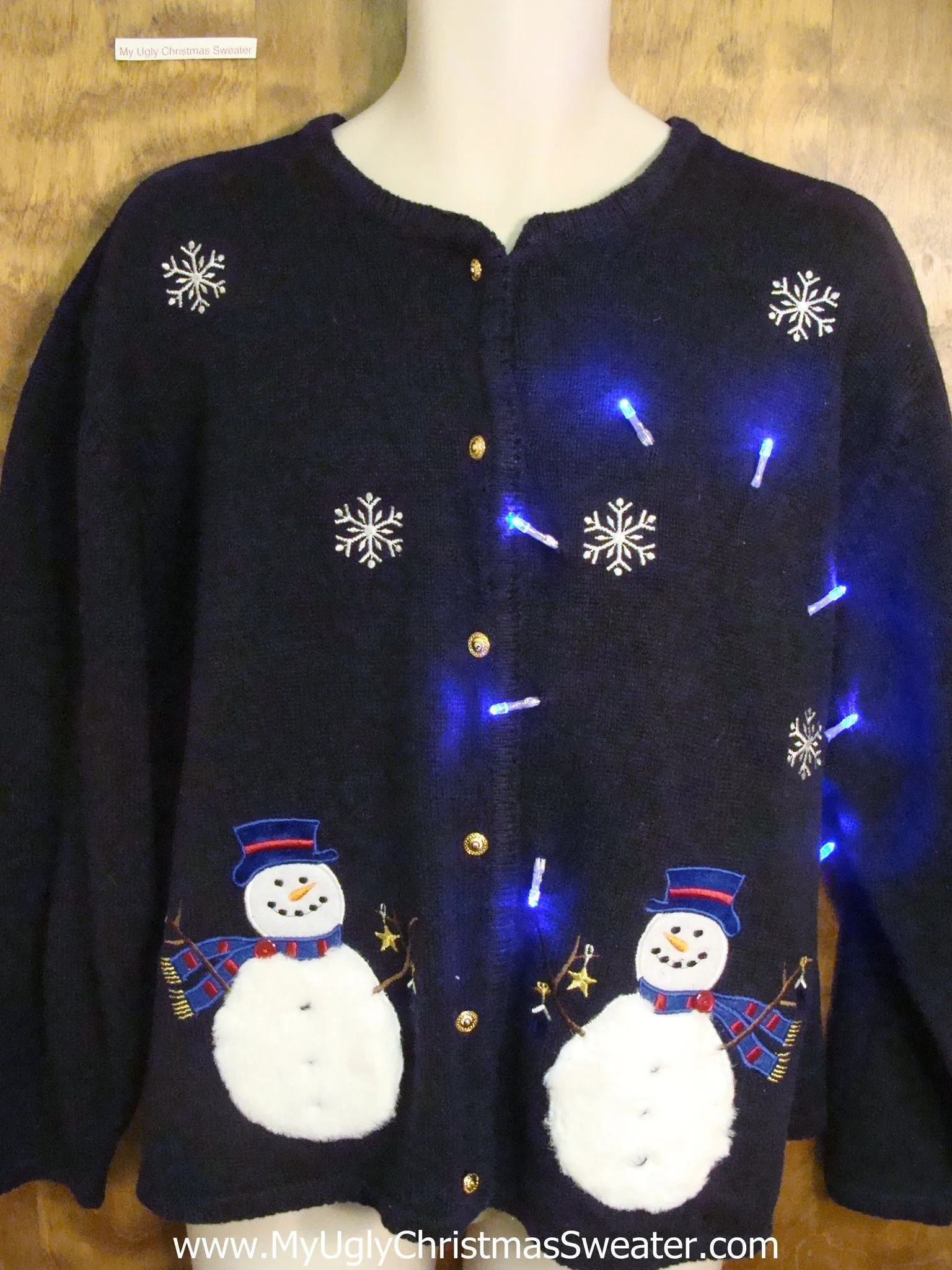 Happy Pair of Snowmen Light Up Ugly Xmas Sweater