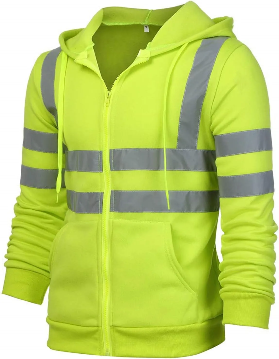 High Visibility Safety Hoodie Jacket for Men Class 3 Hi Vis Fleece Zip Up Work Construction Jackets With Pockets