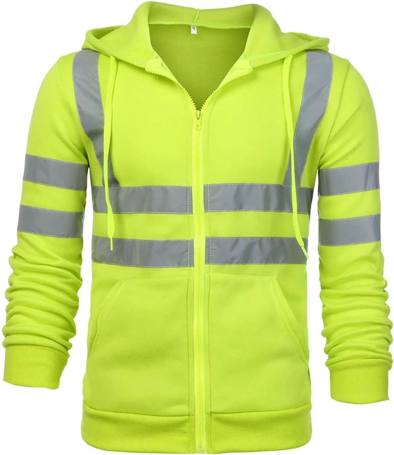 High Visibility Safety Hoodie Jacket for Men Class 3 Hi Vis Fleece Zip Up Work Construction Jackets With Pockets