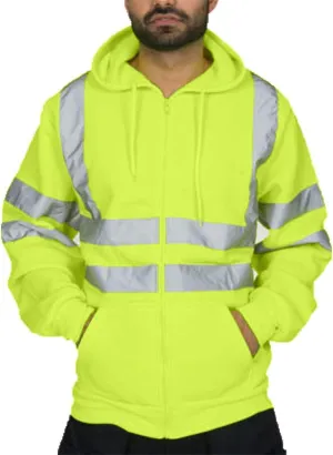 High Visibility Safety Hoodie Jacket for Men Class 3 Hi Vis Fleece Zip Up Work Construction Jackets With Pockets