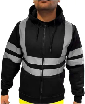 High Visibility Safety Hoodie Jacket for Men Class 3 Hi Vis Fleece Zip Up Work Construction Jackets With Pockets