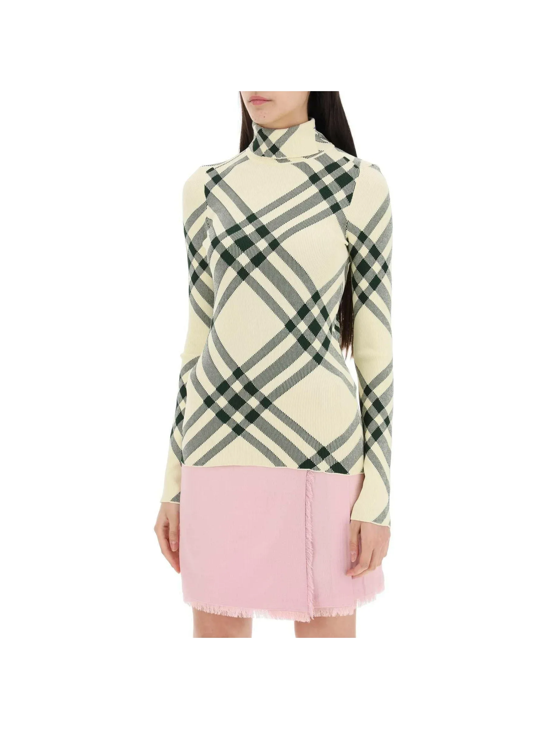 Ivy Check Ribbed Turtleneck Top