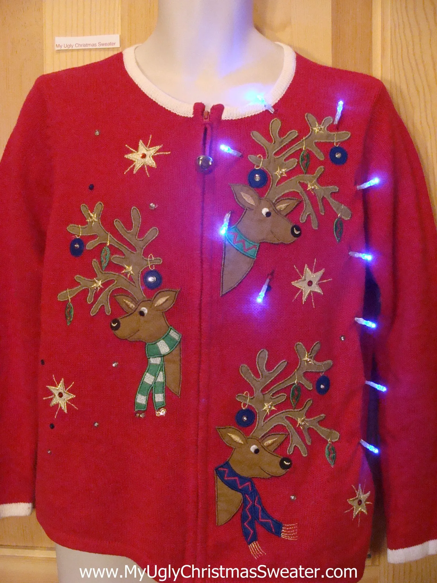 Light Up Ugly Xmas Sweater Reindeer with Ornaments
