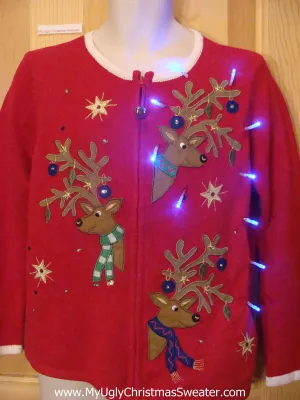 Light Up Ugly Xmas Sweater Reindeer with Ornaments