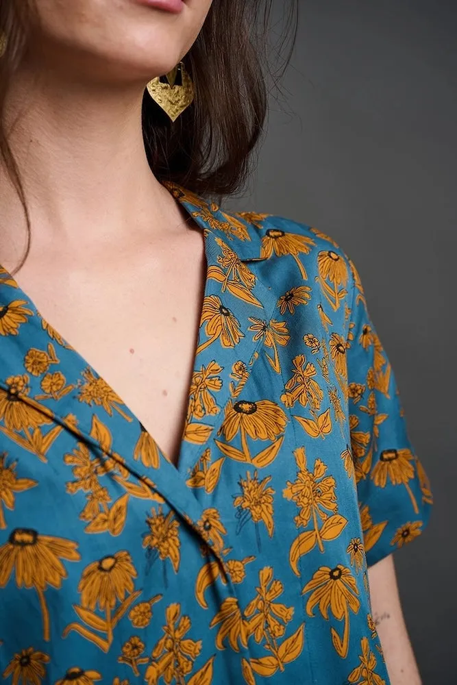 Mata Traders Camp Shirt - Teal Floral