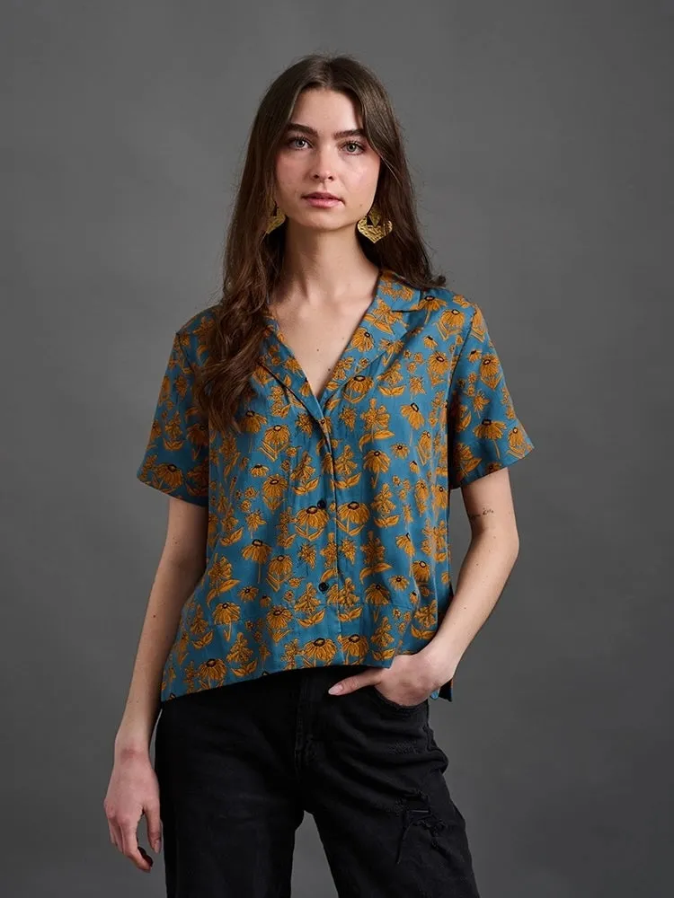 Mata Traders Camp Shirt - Teal Floral