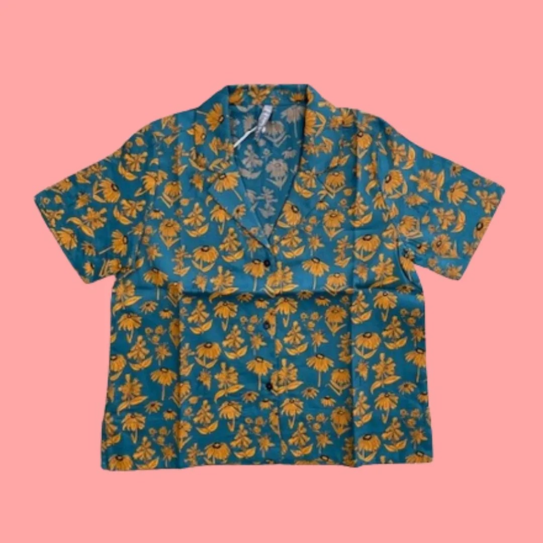 Mata Traders Camp Shirt - Teal Floral
