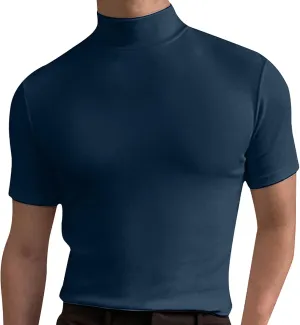 Mens Basic Mock Turtleneck Short Sleeve Solid Casual T-Shirt Pullover Tops Slim Fit Undershirt