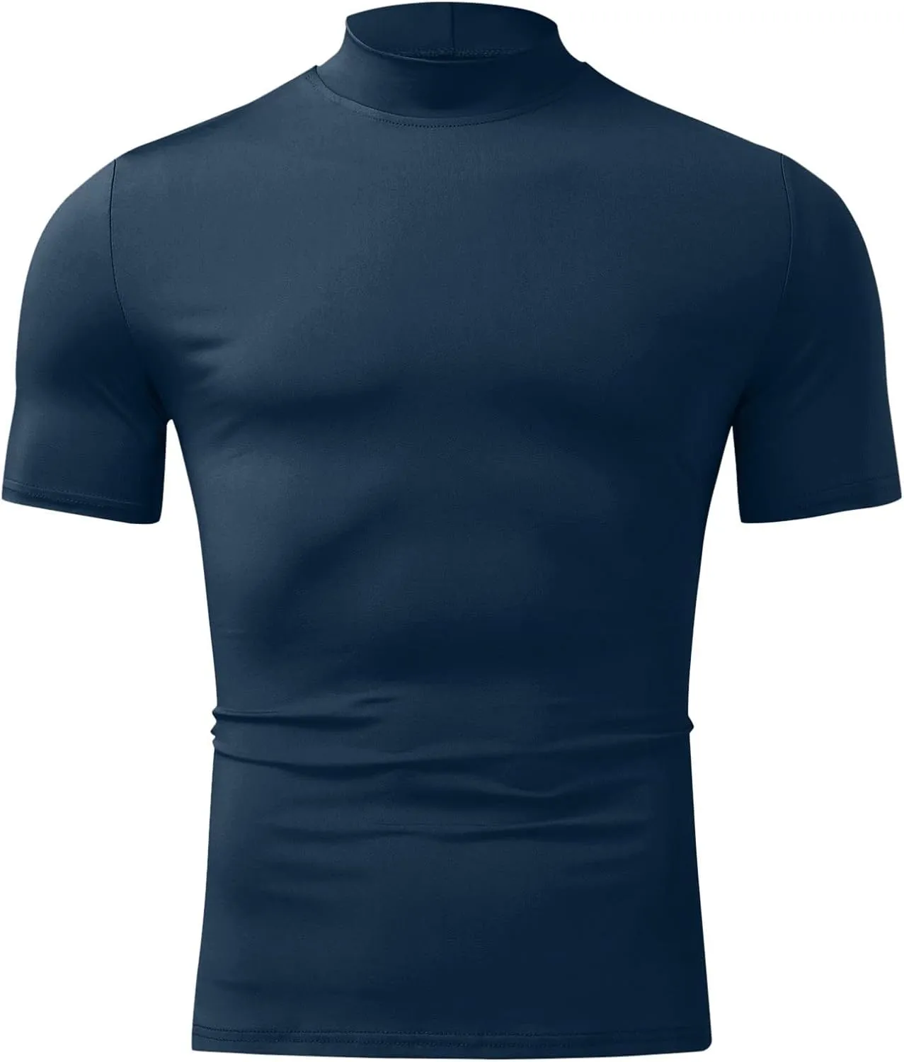 Mens Basic Mock Turtleneck Short Sleeve Solid Casual T-Shirt Pullover Tops Slim Fit Undershirt