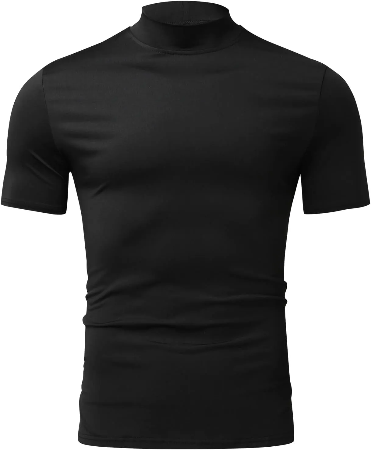 Mens Basic Mock Turtleneck Short Sleeve Solid Casual T-Shirt Pullover Tops Slim Fit Undershirt