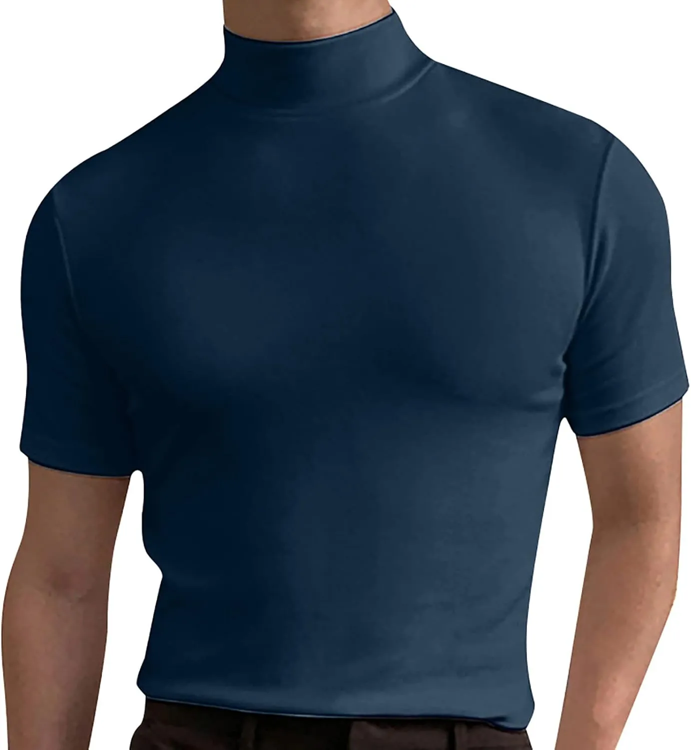 Mens Basic Mock Turtleneck Short Sleeve Solid Casual T-Shirt Pullover Tops Slim Fit Undershirt