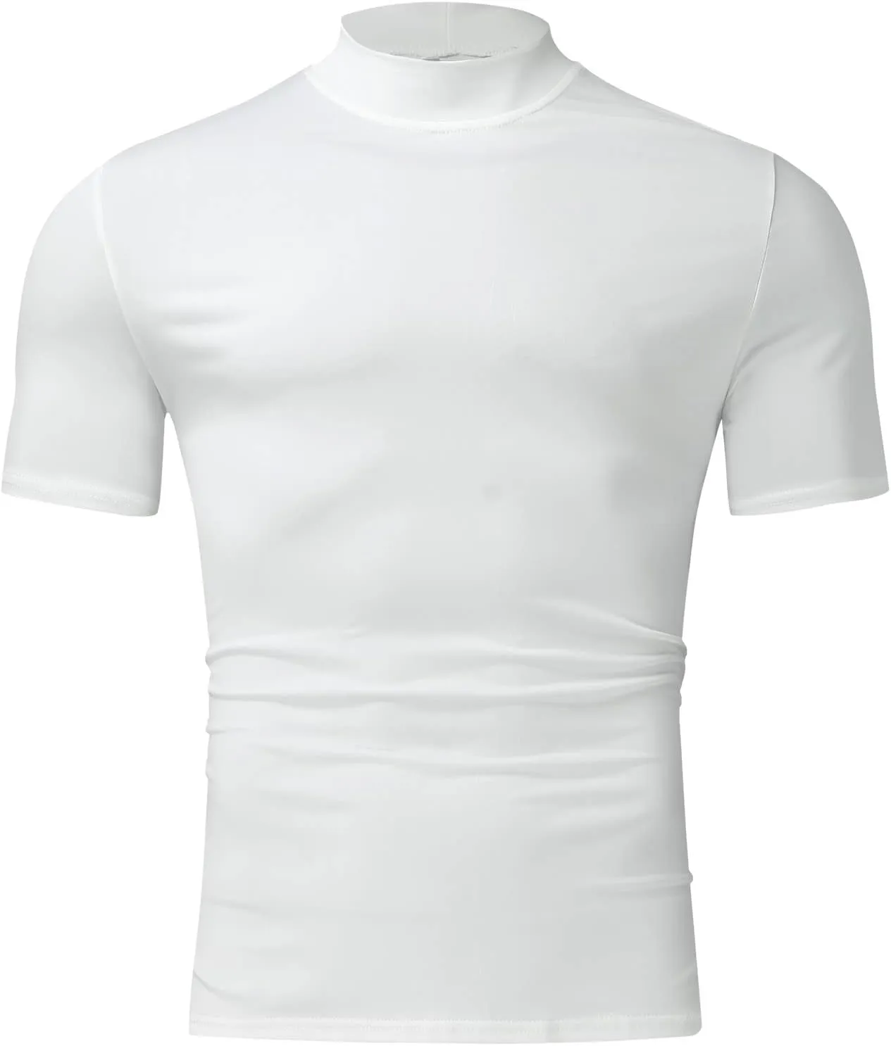 Mens Basic Mock Turtleneck Short Sleeve Solid Casual T-Shirt Pullover Tops Slim Fit Undershirt