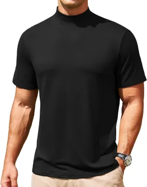 Men's Mock Turtleneck Short Sleeve Soft Lightweight Casual Basic T-Shirts Solid Pullover Tops