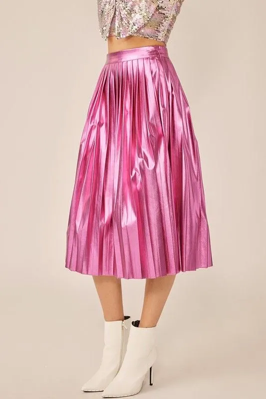 Metallic Faux Leather Midi Skirt