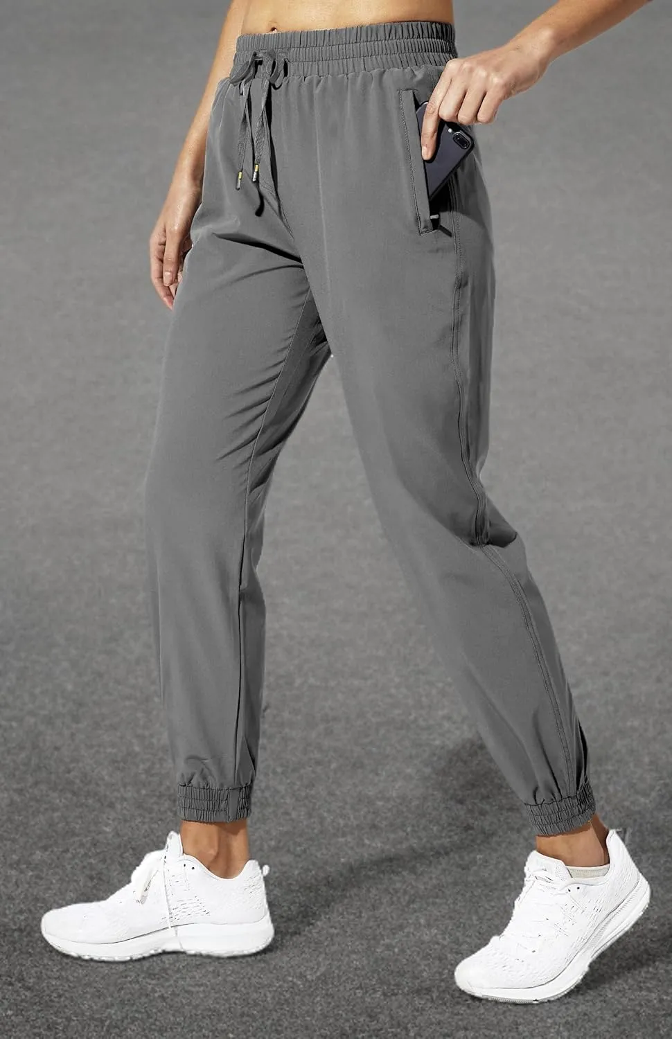 MIER Women's Lightweight Jogger Pants with Zipper Pockets Running Athletic Hiking Travel Drawstring Pants, Quick Dry