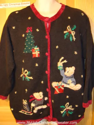 Tacky Ugly Christmas Sweater with  Bears and Bows (f41)