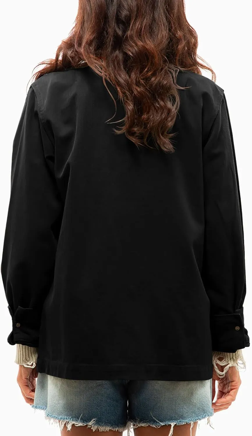 Tankaneo Womens Oversized Casual Jackets Military Utility Button Down Long Sleeve Cotton Shacket