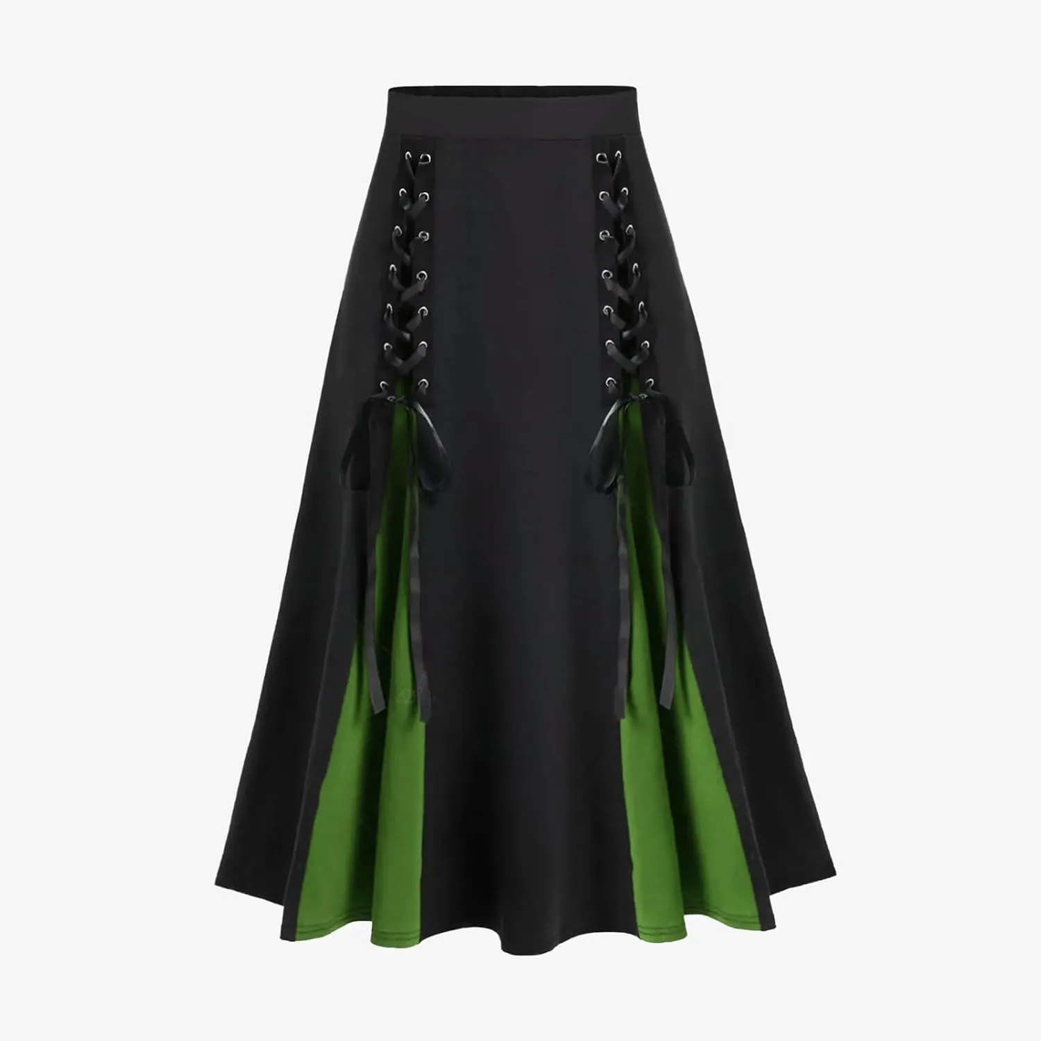 Women's Vintage Gothic Court Lace Up Patchwork Skirt Steampunk Medieval Renaissance Victorian A-Line Pirate Skirts