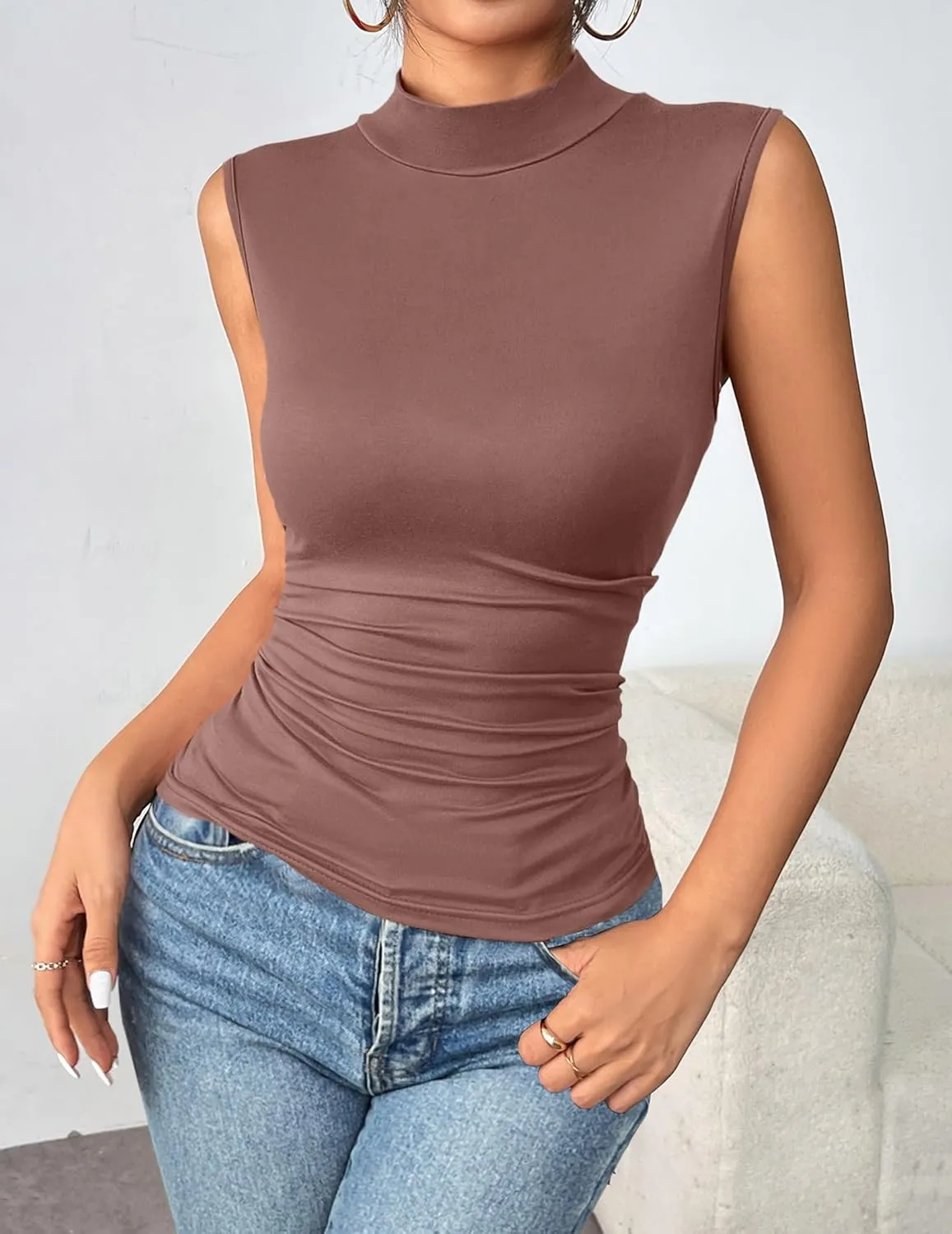 Zeagoo Womens Mock Turtleneck Tank Tops 2025 Slim Fitted Sleeveless Top Stretchy Basic Casual Layer Tee Shirts
