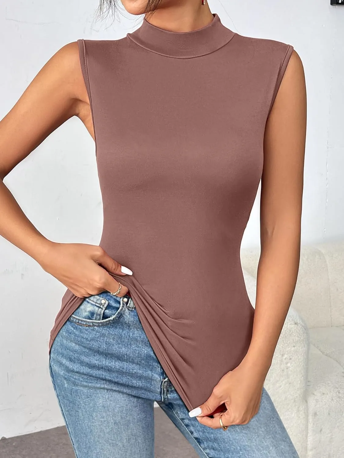 Zeagoo Womens Mock Turtleneck Tank Tops 2025 Slim Fitted Sleeveless Top Stretchy Basic Casual Layer Tee Shirts