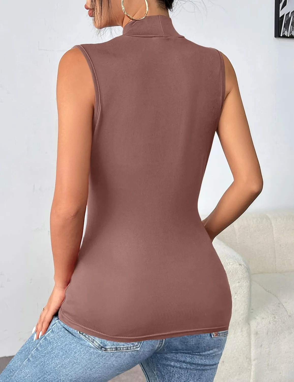 Zeagoo Womens Mock Turtleneck Tank Tops 2025 Slim Fitted Sleeveless Top Stretchy Basic Casual Layer Tee Shirts