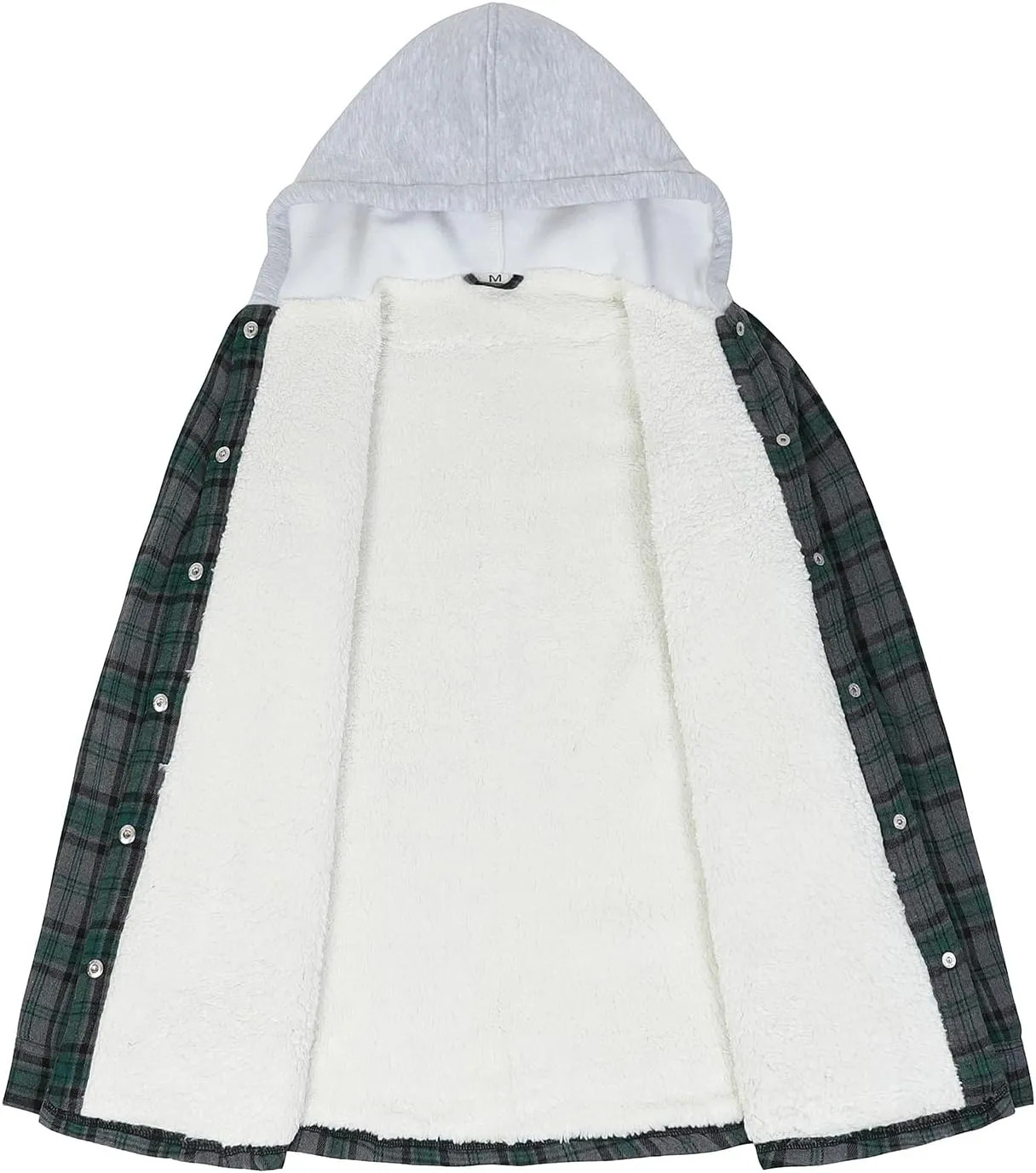 ZENTHACE Women's Flannel Shirt Jacket with Hood,Sherpa Lined Plaid Shacket Jackets,Snap Button Front